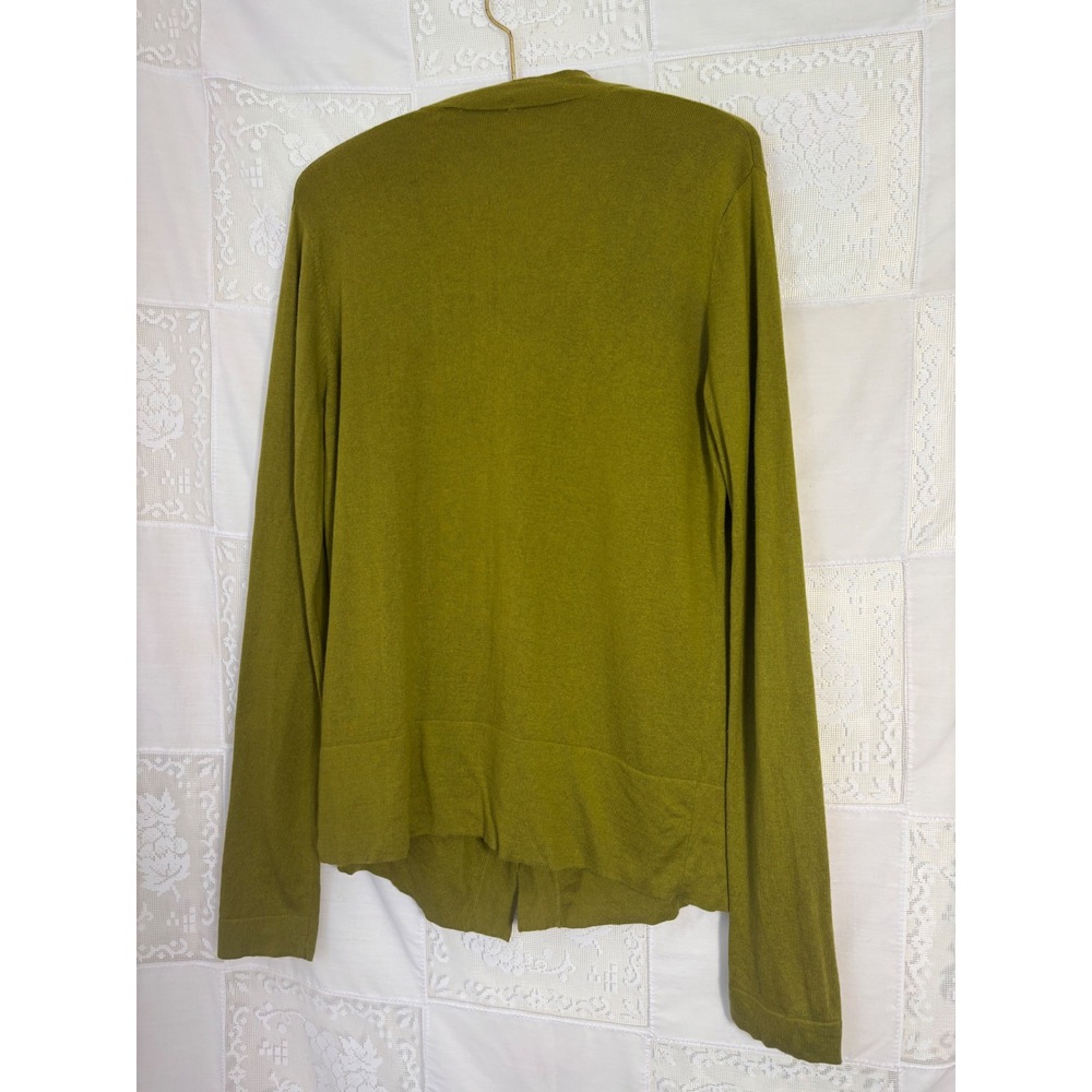 Silk Cashmere Blend Chartreuse Green‎ Boho Chic Button Front Cardigan Size L - Picture 2 of 14